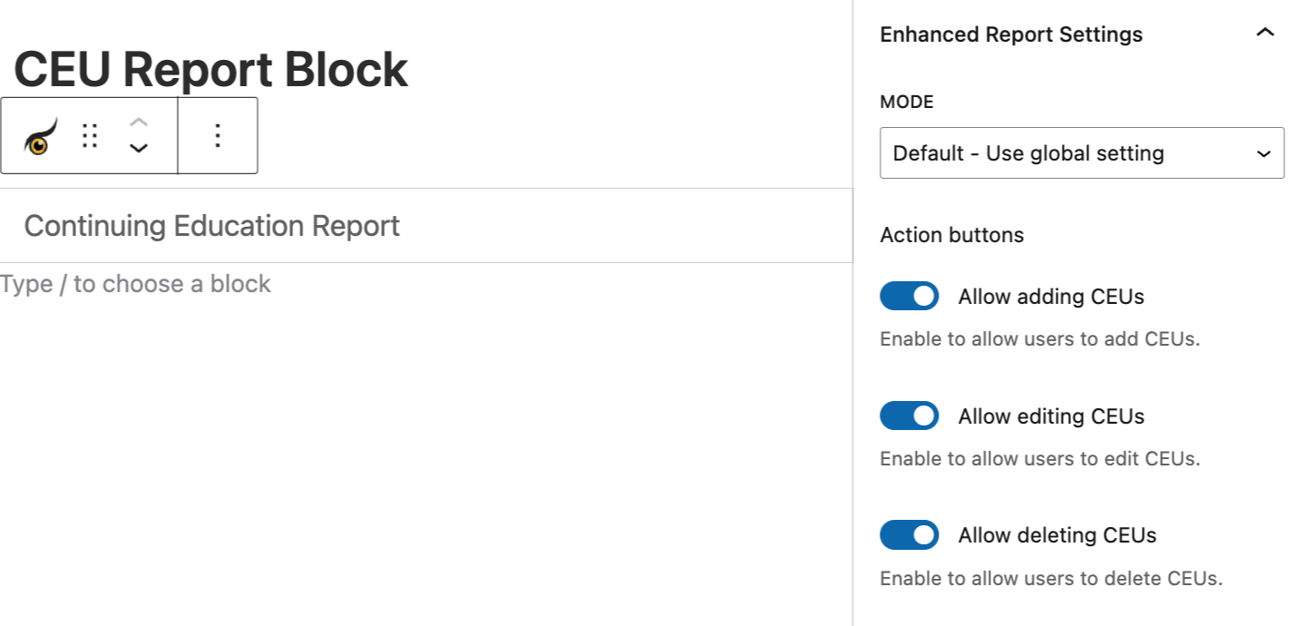 Enhanced Report Settings - Action buttons
