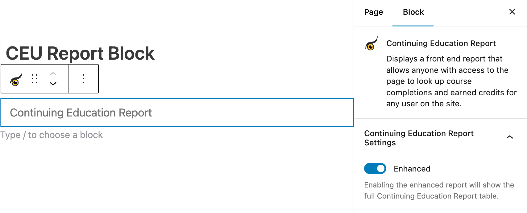 Continuing Education Report Settings - Enhanced