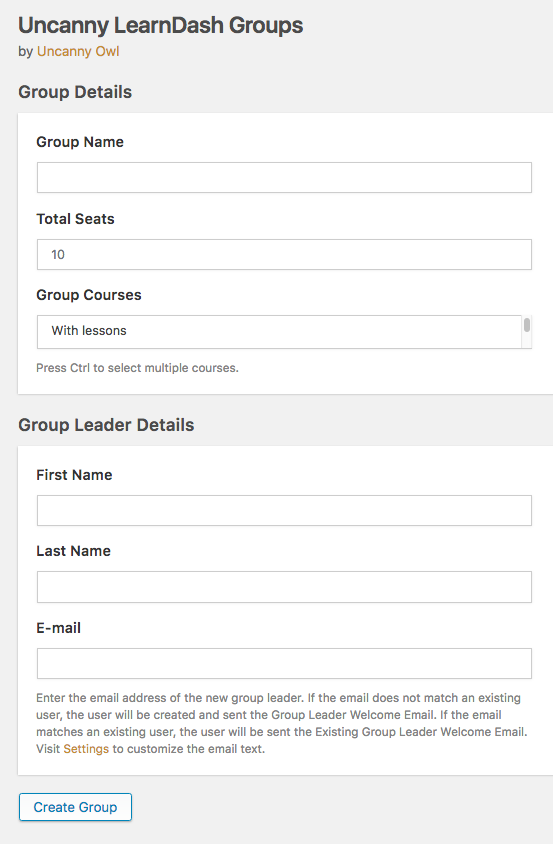 Create Group Page