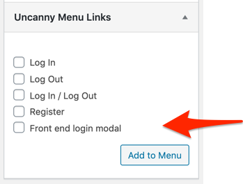 Front end modal menu