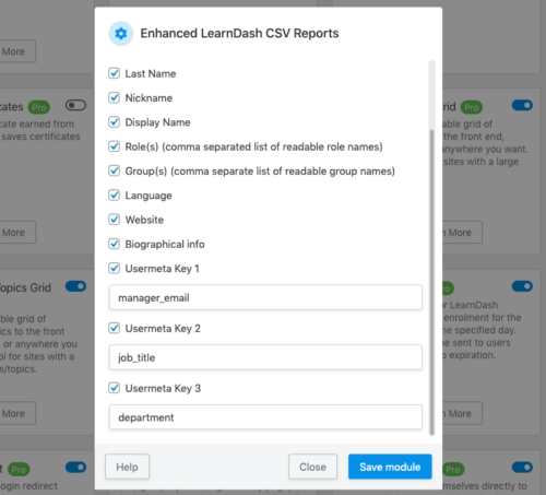 Usermeta in LearnDash CSV reports