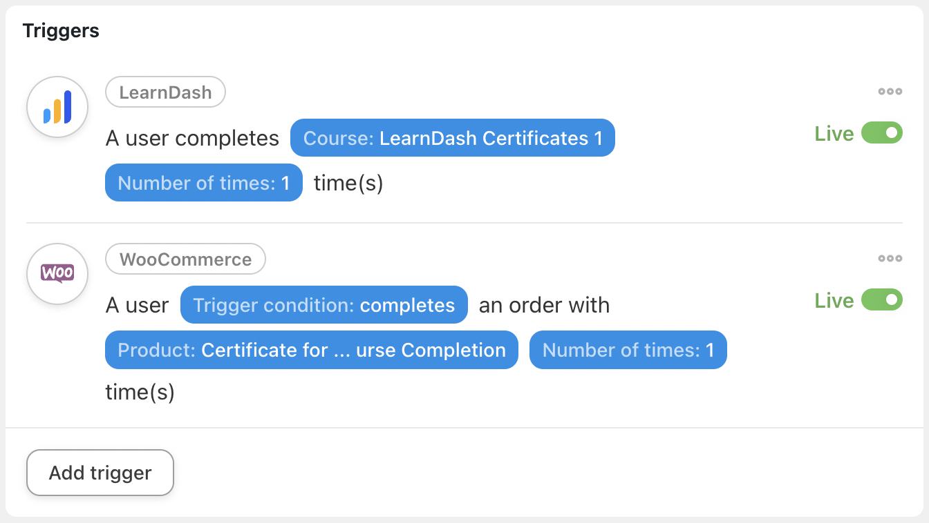 Automator LearnDash and WooCommerce Triggers