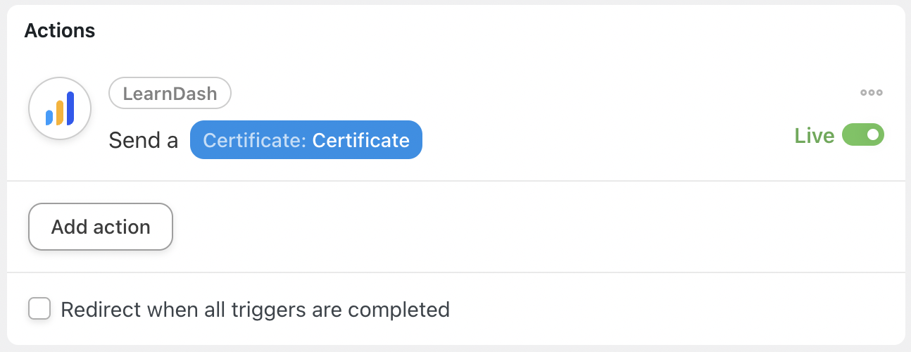 Automator LearnDash Send a certificate Trigger Live