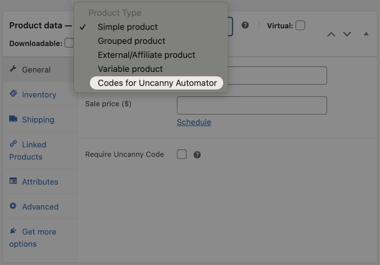 How to Create & Sell LearnDash & WooCommerce Promo Codes 11 — Product type Codes for Uncanny Automator