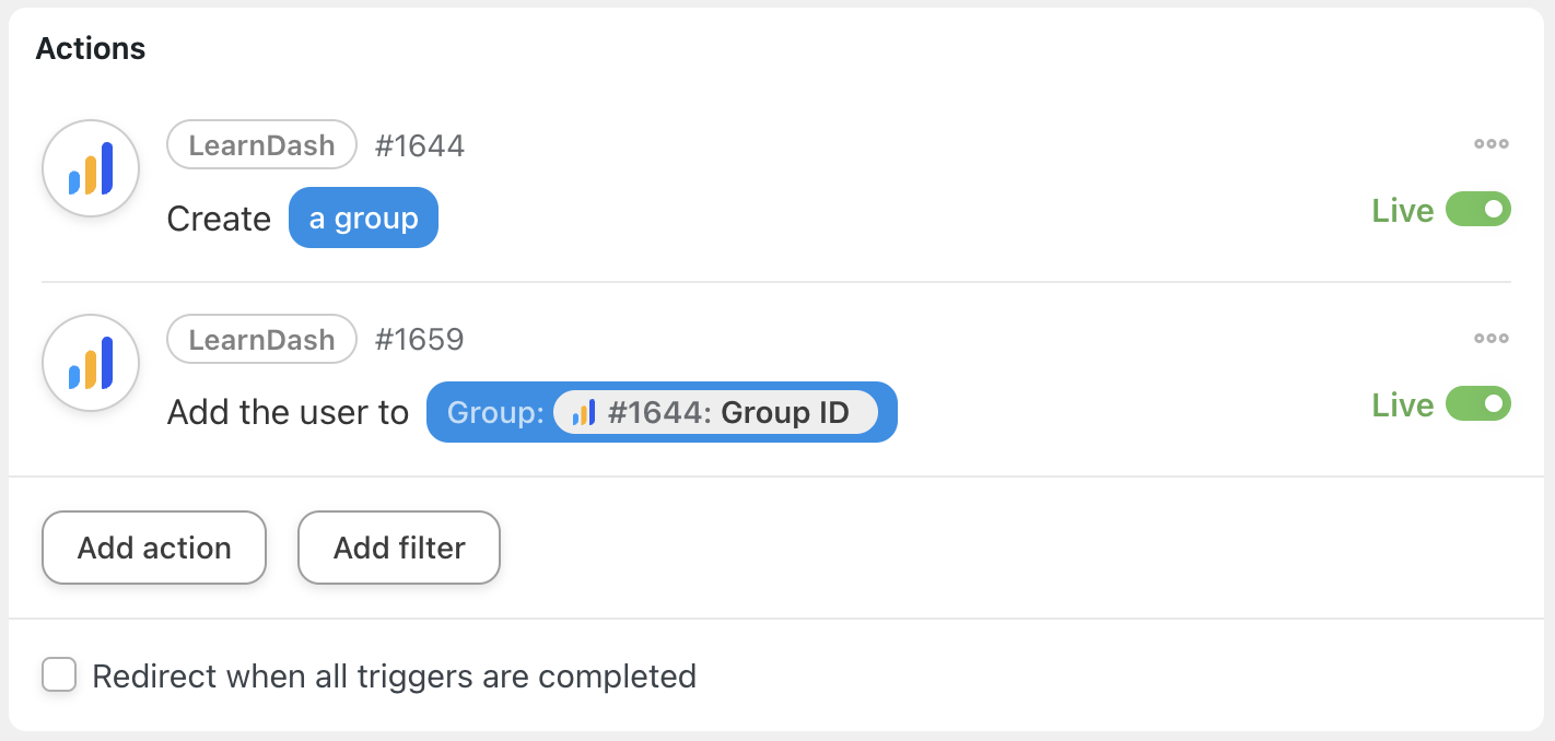 How to Create & Sell LearnDash & WooCommerce Promo Codes 34 — Automator LearnDash Actions Create a group and Add the user to a group