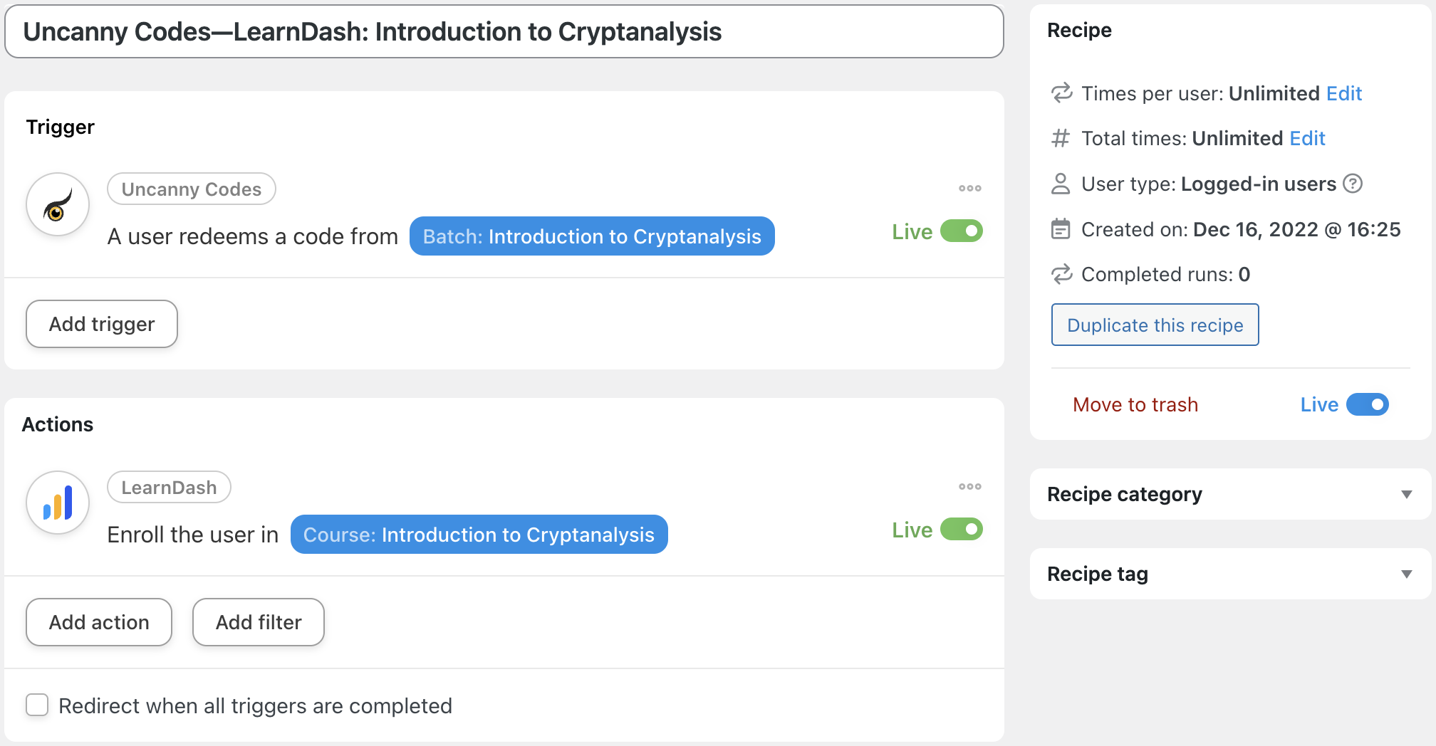 How to Create & Sell LearnDash & WooCommerce Promo Codes 9 — Uncanny Codes—LearnDash Introduction to Cryptanalysis Recipe Live