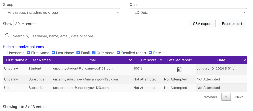 LearnDash Detailed Quiz Report